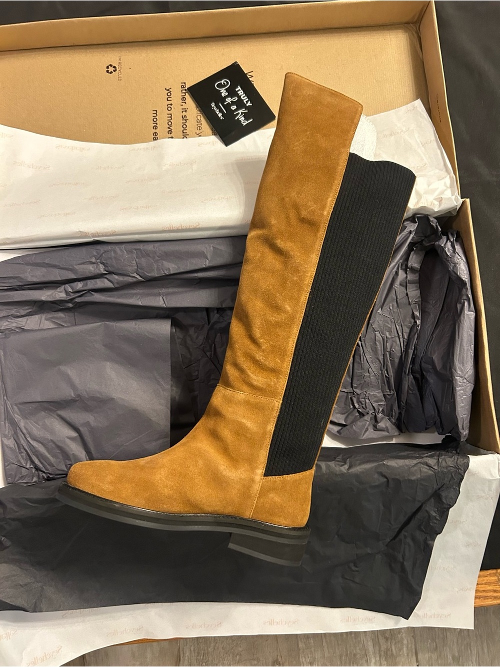 Seychelles Tall Suede Over-the-Knee Boot in Cognac with Black Stretch Panel